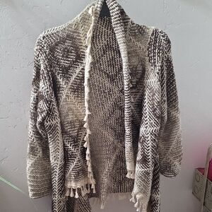 Neutral Tassel Open-Front Cardigan Sweater - Beige & Brown